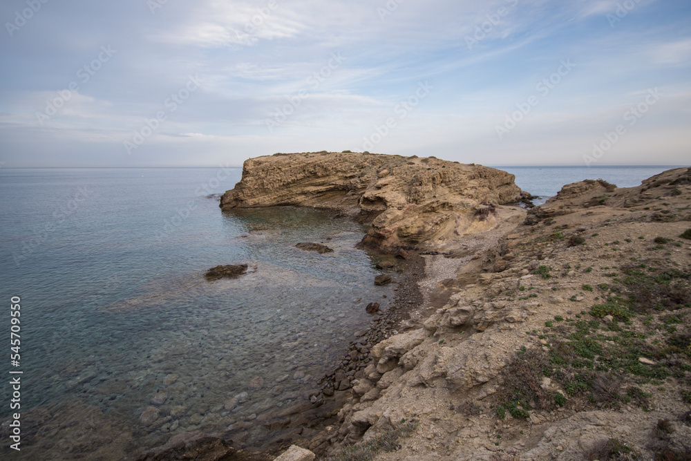 Scenic view of coastal cliffs in the area of Cabo de Gata in Spain