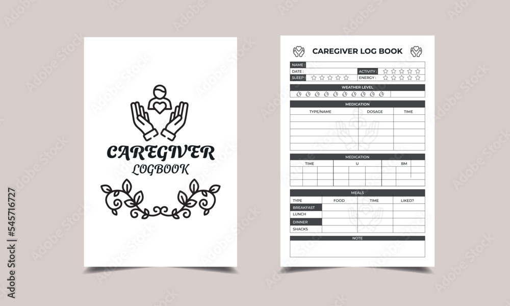 CAREGIVER Log Book for Low content KDP interior