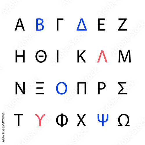 greek alphabet letters, ancient antique signs font. vector illustration