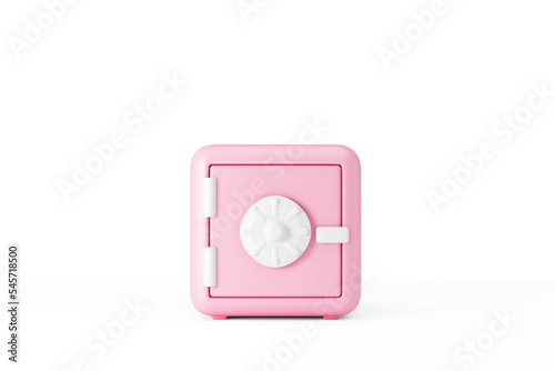 Cartoon Closed Pink Bank Safe with Lock on white background