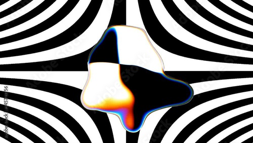 Fluid movement with color refraction against a black and white background