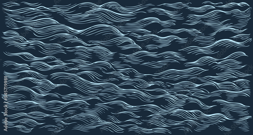 Sea waves. Editable hand drawn illustration. Vector vintage engraving. 8 EPS - obrazy, fototapety, plakaty 