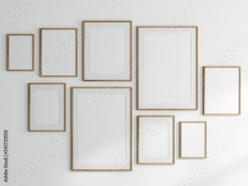 Fototapeta Naklejka Na Ścianę i Meble -  Gallery wall mockup, set of frames on the wall, 3d render