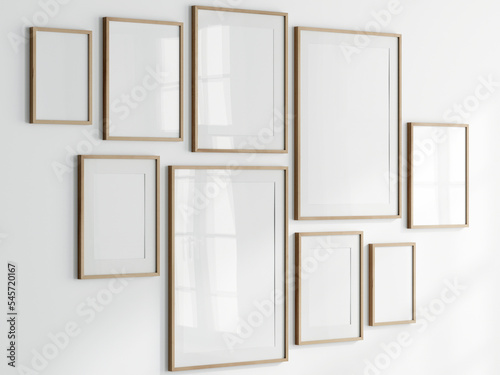 Fototapeta Naklejka Na Ścianę i Meble -  Gallery wall mockup, set of frames on the wall, 3d render