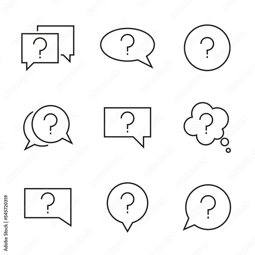 Question mark icon in outline style. Help and quiz vector symbol. FAQ ...