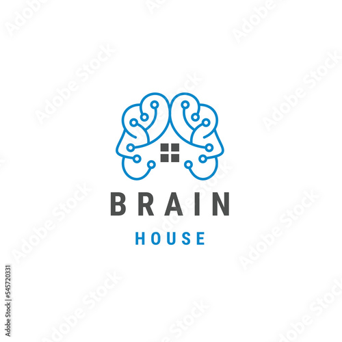 Brain line with house logo design template flat vector