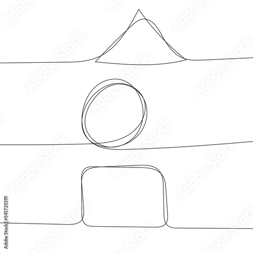 Vector icon triangle, circle, square drawn by a continuous line. Editable stroke.