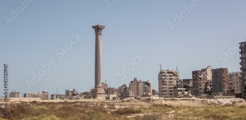 Panoramic view of the Pompey's pillar in Alexandria, Egypt.