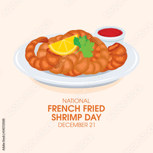 National French Fried Shrimp Day vector. Shrimp food with dip sauce icon vector. Seafood on a plate drawing. December 21. Important day