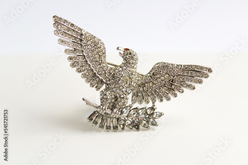 American Eagle with Open Wings on Freedom Branch Vintage Antique Rhinestones Crystal Brooch