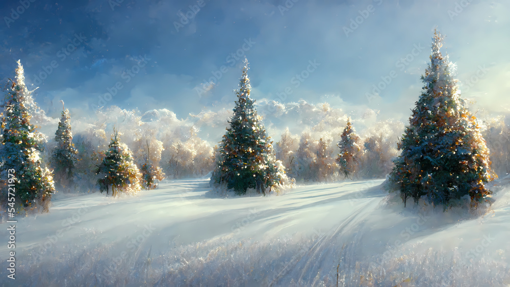 Obraz premium Winter Tree Forest Christmas Snow Landscape