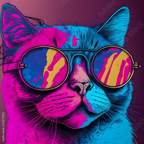 Hipster Cute Pop Art Cat Illustration