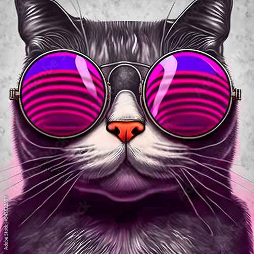 Hipster Cute Pop Art Cat Illustration