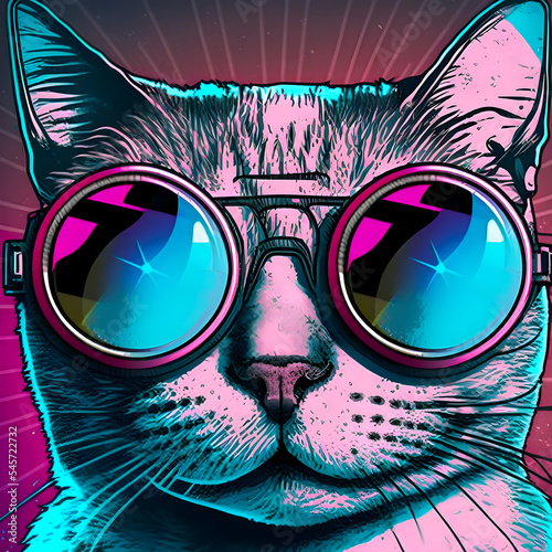 Hipster Cute Pop Art Cat Illustration