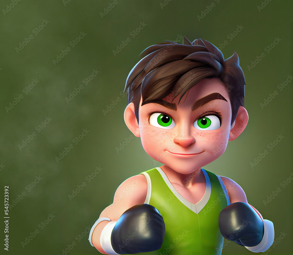 confident generic boy kid in athletic tanktop and boxing gloves, digital  painting in 3D cartoon movies style Stock Illustration | Adobe Stock