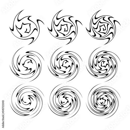 Fototapeta Naklejka Na Ścianę i Meble -  Set of black white spiral circle abstract elements