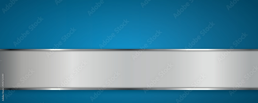 silver colored ribbon banner with silver frame on blue background