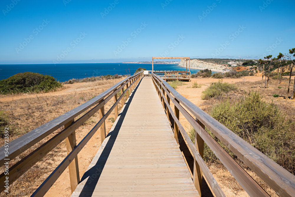 wooden boardwalk with lookout platform, Ponta da Piedade Lagos Portugal