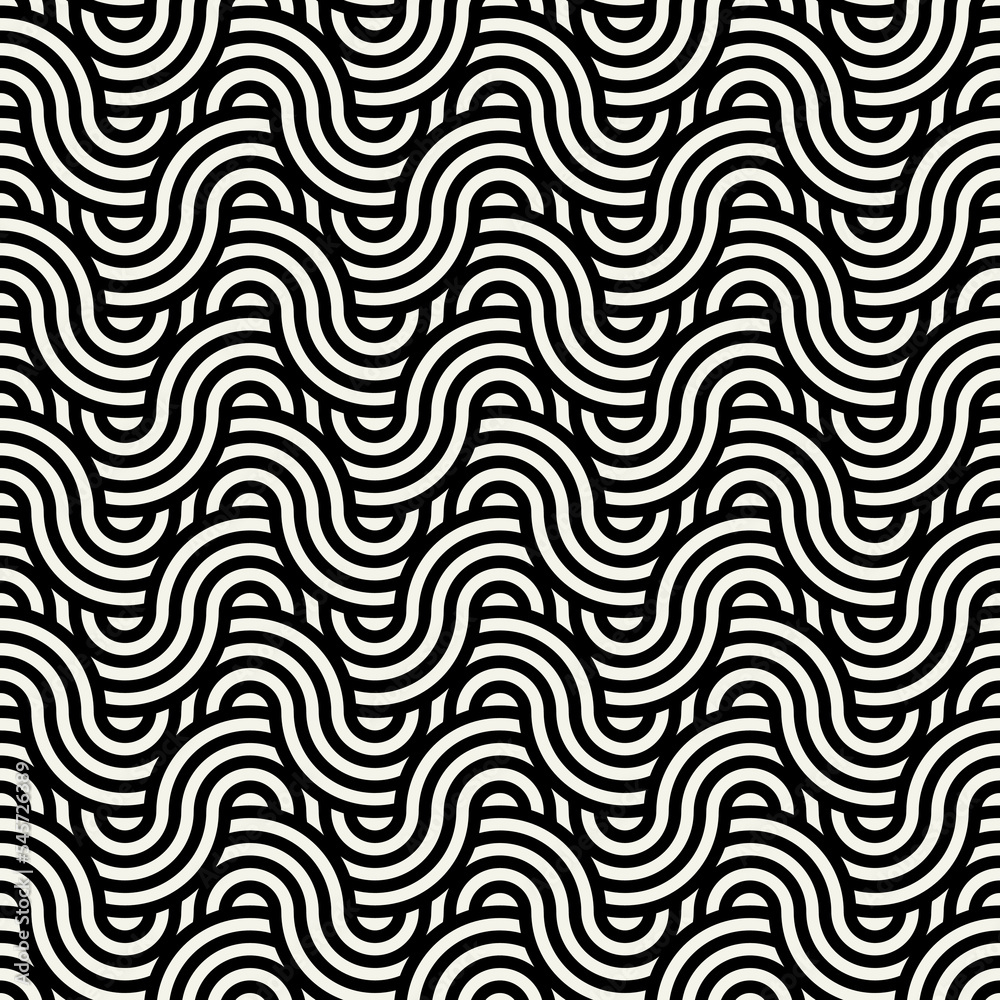 Vector seamless pattern. Geometric monochrome texture. Repeating striped bold ribbons.