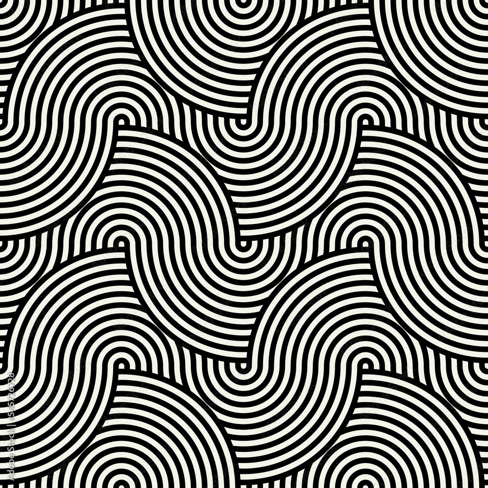 Vector seamless pattern. Geometric monochrome texture. Repeating striped bold ribbons.