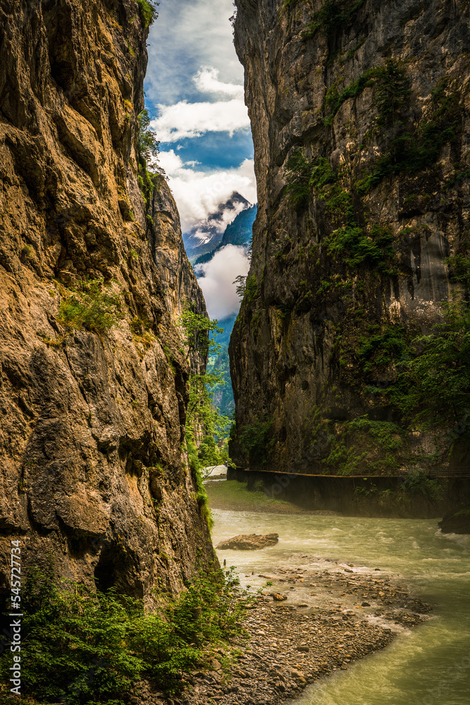 The Aare Gorge in the Swiss mountains.