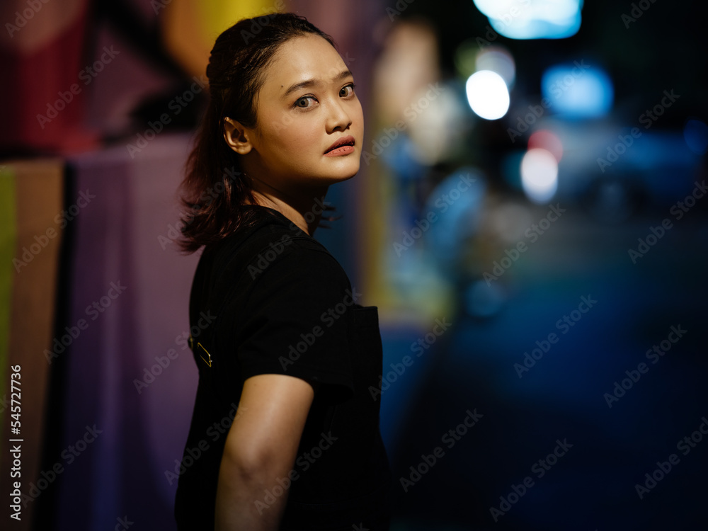 Night street portrait session with beautiful model Night street portrait session with beautiful model