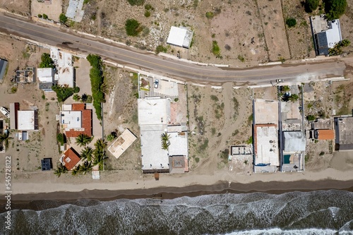 Aerial view of a cityscape near the beach