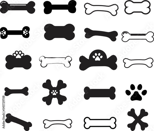Editable set of illustrated dog bone silhouettes on a white background, a dog toy concept