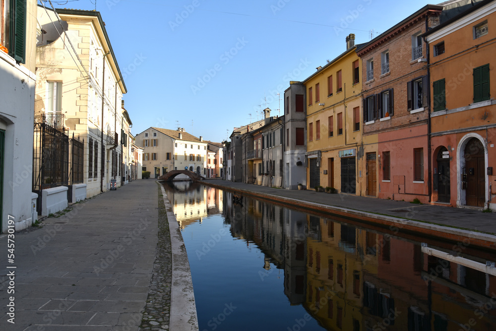 Picturesque medieval lagoon village of Comacchio, called the little Venice, province of Ferrara - morning view without people