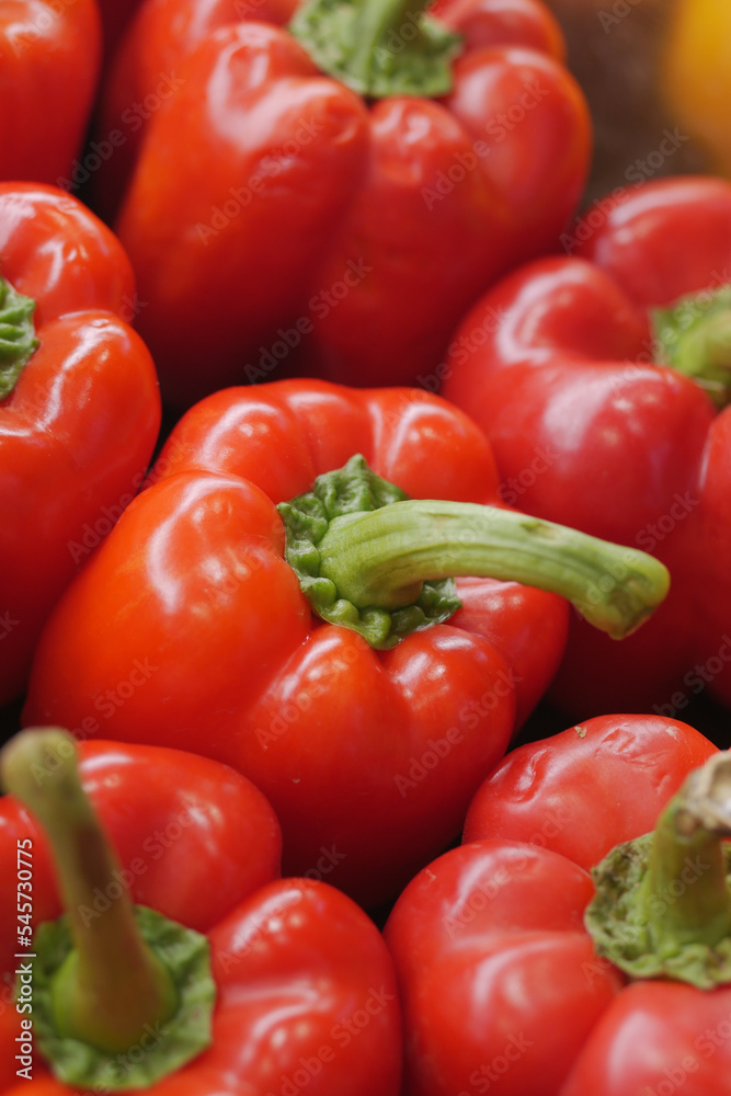 top view of red color capsicum on table 