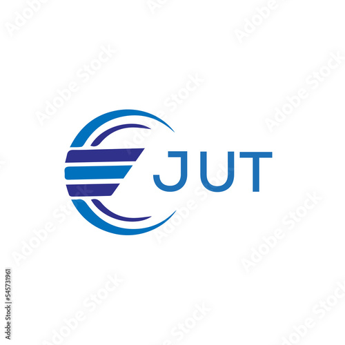 JUT letter logo. JUT blue image on white background. JUT vector logo design for entrepreneur and business. JUT best icon.		
