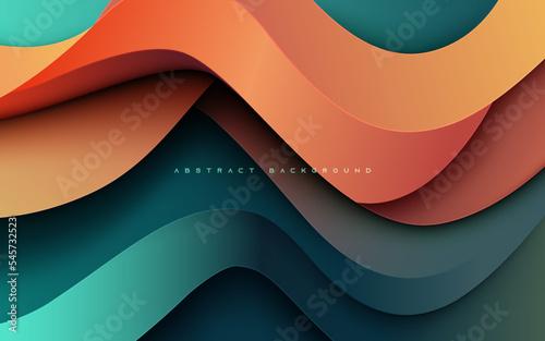Abstract wavy papercut background orange and green gradient dimension layers