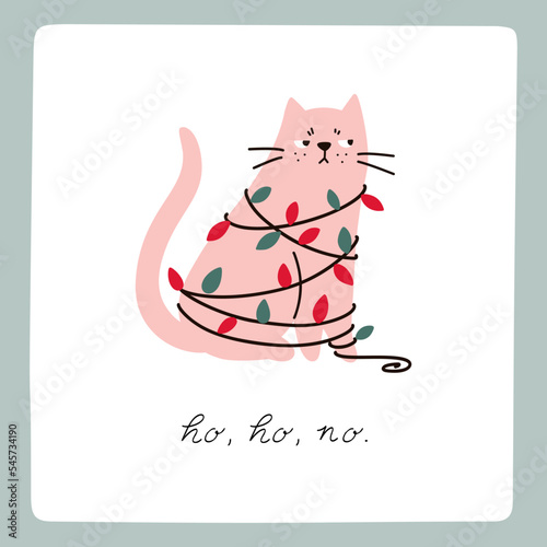 Christmas cat decorated with garlands