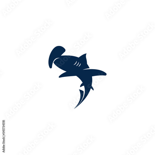 Digital illustration of a blue shark company logo design on a white background
