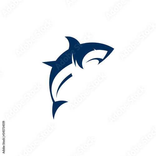 Digital illustration of a blue shark company logo design on a white background