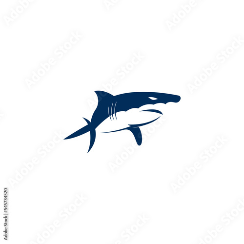 Digital illustration of a blue shark company logo design on a white background