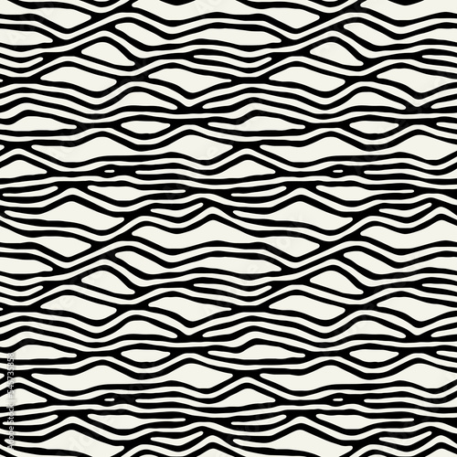 Vector seamless pattern. Abstract striped texture with bold monochrome waves. Creative background with hand drawn blots. Decorative design with distorted effect.