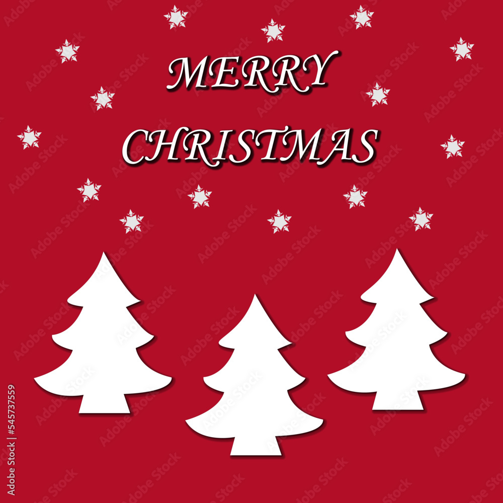 Felicitación de navidad con fondo rojo y abetos blancos. Felicitación de navidad con fondo rojo y abetos blancos.