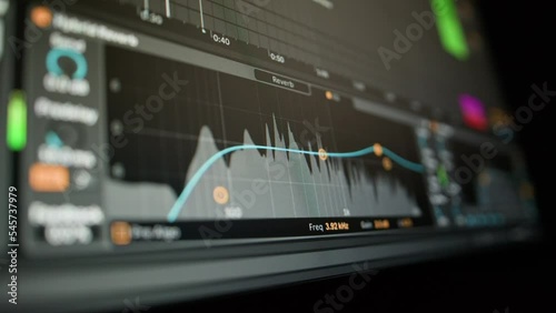 Music sequencer - equalizer at work The process of creating music on a computer, screen