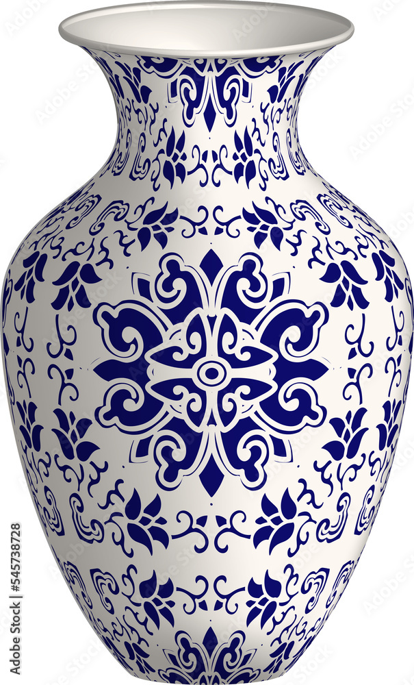 Navy blue China porcelain vase cross spiral vine flower