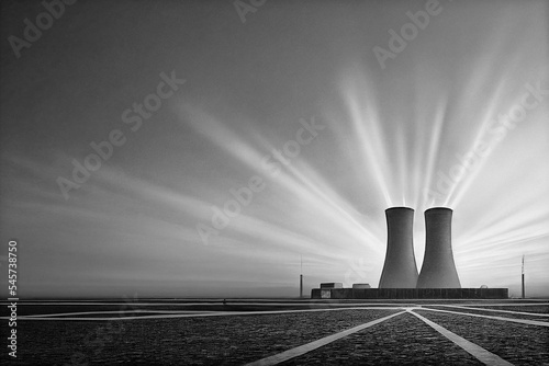 Fototapete Midjourney render of a nuclear power plant