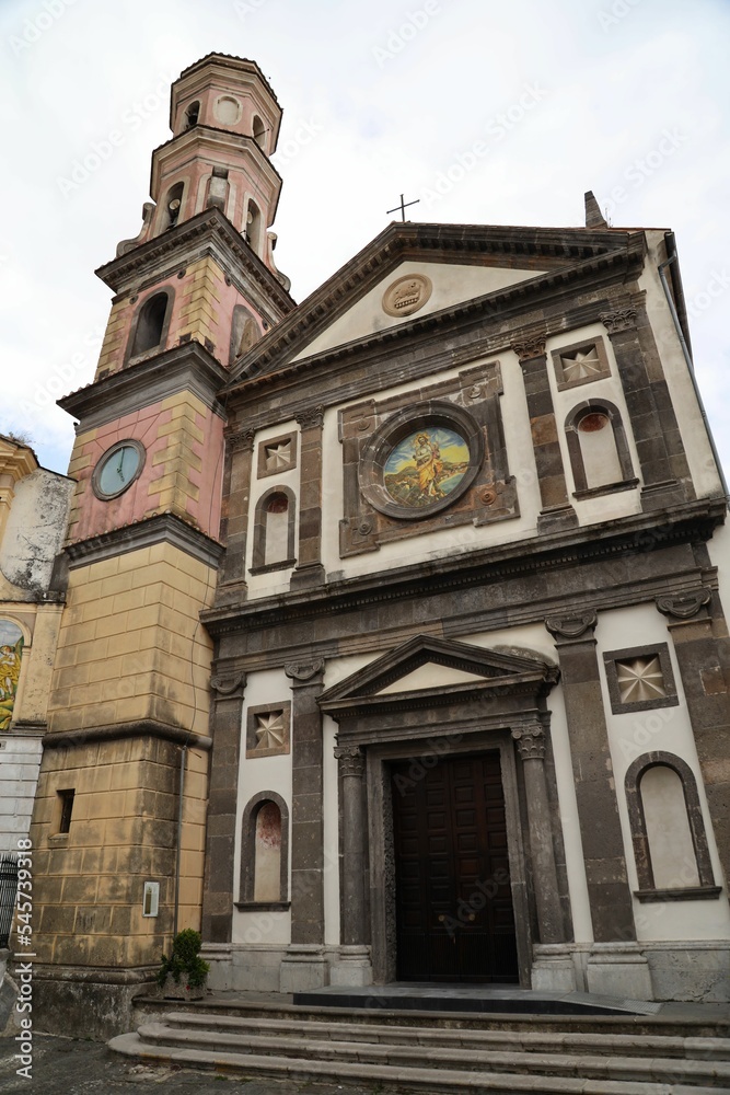 Low-angle view of Parish Church of San Giovanni Battista in Vietri sul Mare, Italy