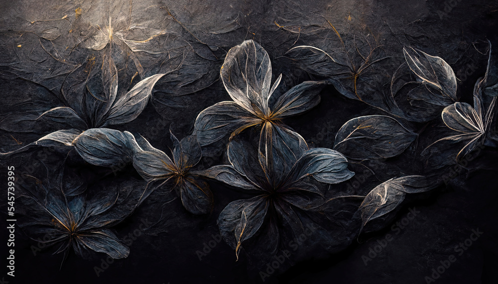 Beautiful dark abstract exotic flowers. Luxurious dark ink flowers and patterns. Beautiful dark abstract exotic flowers. Luxurious dark ink flowers and patterns.