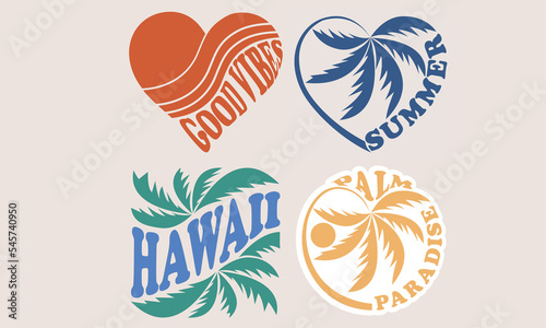 Summer set box vector t-shirt design. Hawaii beach t-shirt vector design. Wave surfing artwork for apparel, sticker, batch, background, poster and others.