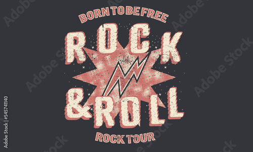 Rock and roll t shirt design. Rockstar tour poster vector artwork. Star and thanker graphic illustration for apparel and others.