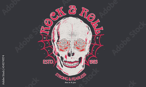 Rock and roll poster design. Skulls vector print design for poster, sticker, background and others. 
