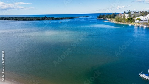 Fototapeta Naklejka Na Ścianę i Meble -  Aerial view of the calm coast and islands near Port Macquarie, New South Wales, Australia