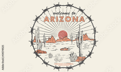 Arizona adventure vintage vector t-shirt design.