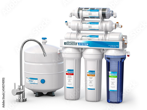 Reverse osmosis water purification system isolaterd on white. Water cleaning system.