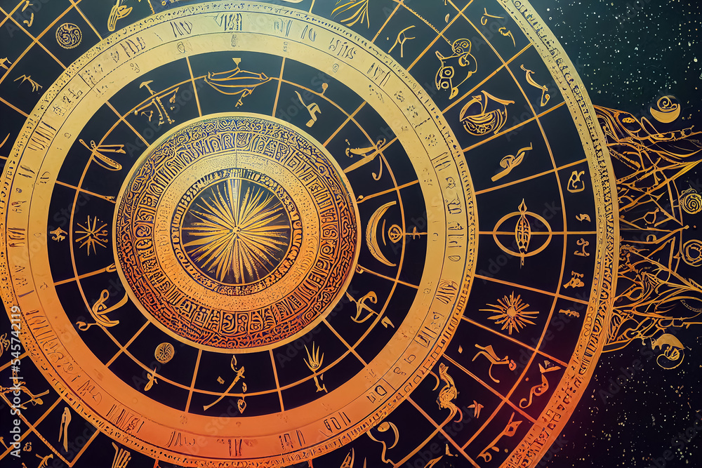 3d render of Astrological zodiac signs in horoscope circle